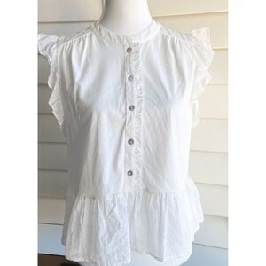 Marc New York M White Ruffle Peplum Top Swiss Dot Cottagecore Romantic Blouse